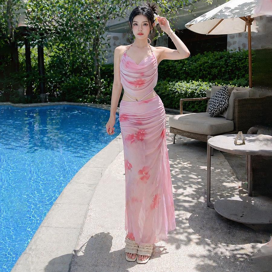 Women's 2025 Push-Up Bikini Set: Three-Piece Swimsuit with Long Skirt, Underwire Support, Beach & Resort Wear.
