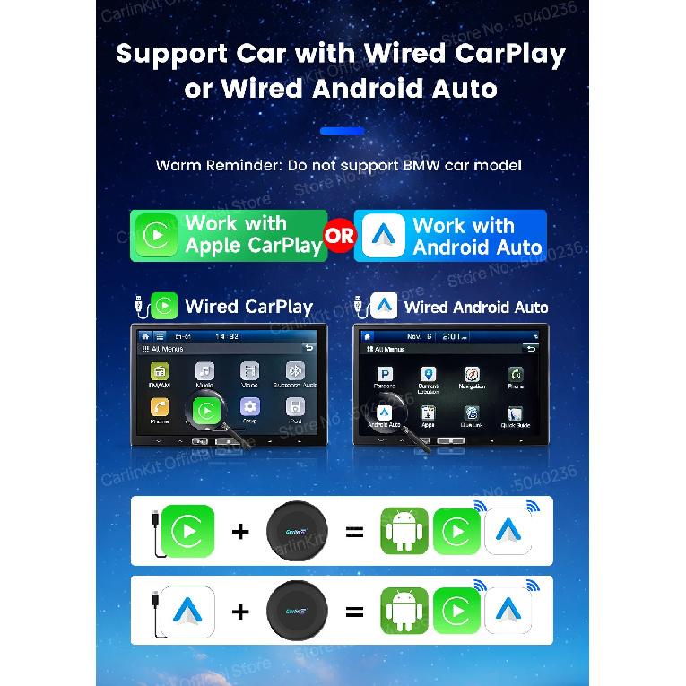 CarlinKit 8G+128GB Android 15 Ultra2 CarPlay Ai Box Wireless Android Auto CarPlay Online Video SM6350 8-Core GPS 4G LTE For Cars