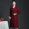 2022 Autumn/Winter Wine Red Women's Plus-Size Fleece Two-Piece Set for Middle-Aged & Elderly (Long Sleeve Jacket)