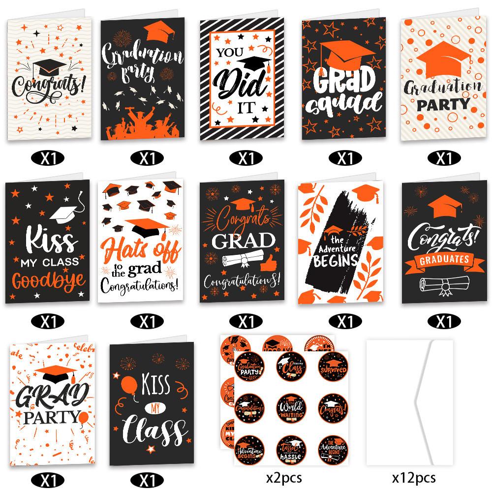 

Graduation Themed Season Campus Party Paper Greeting Card Sticker Envelope Set Orange