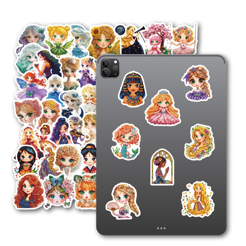 50PCS Cute Princess Diamond Painting Stickers, Waterproof Decals for Phone Case Guitar Water Cup