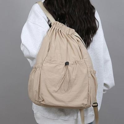 Lightweight Drawstring Backpack Solid Color Student Schoolbag Fashion Travel Backpack  Men