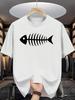 Minimalistisches Fischgräten-Grafik-T-Shirt Unisex Unisex Einfacher Fischskelett-Umrissdruck Kurzarm Weiche Baumwolle Tägliche Lässige Oberteile