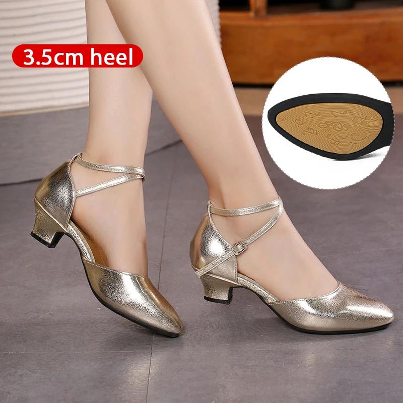 Leather Waltz Shoes Women's Modern Dance Shoes Dance Hall Tango Jazz Latin Shoes Girls Women's Dance Mid-heel