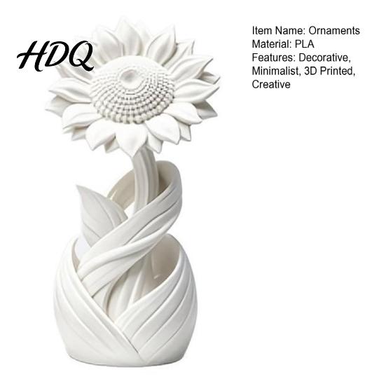 Mini White Flower Decor 3D Printed Sunflower Ornament Nordic Style Matte Desk Decor Artistic Sculpture Aesthetic Table Shelf Decoration Minimalist