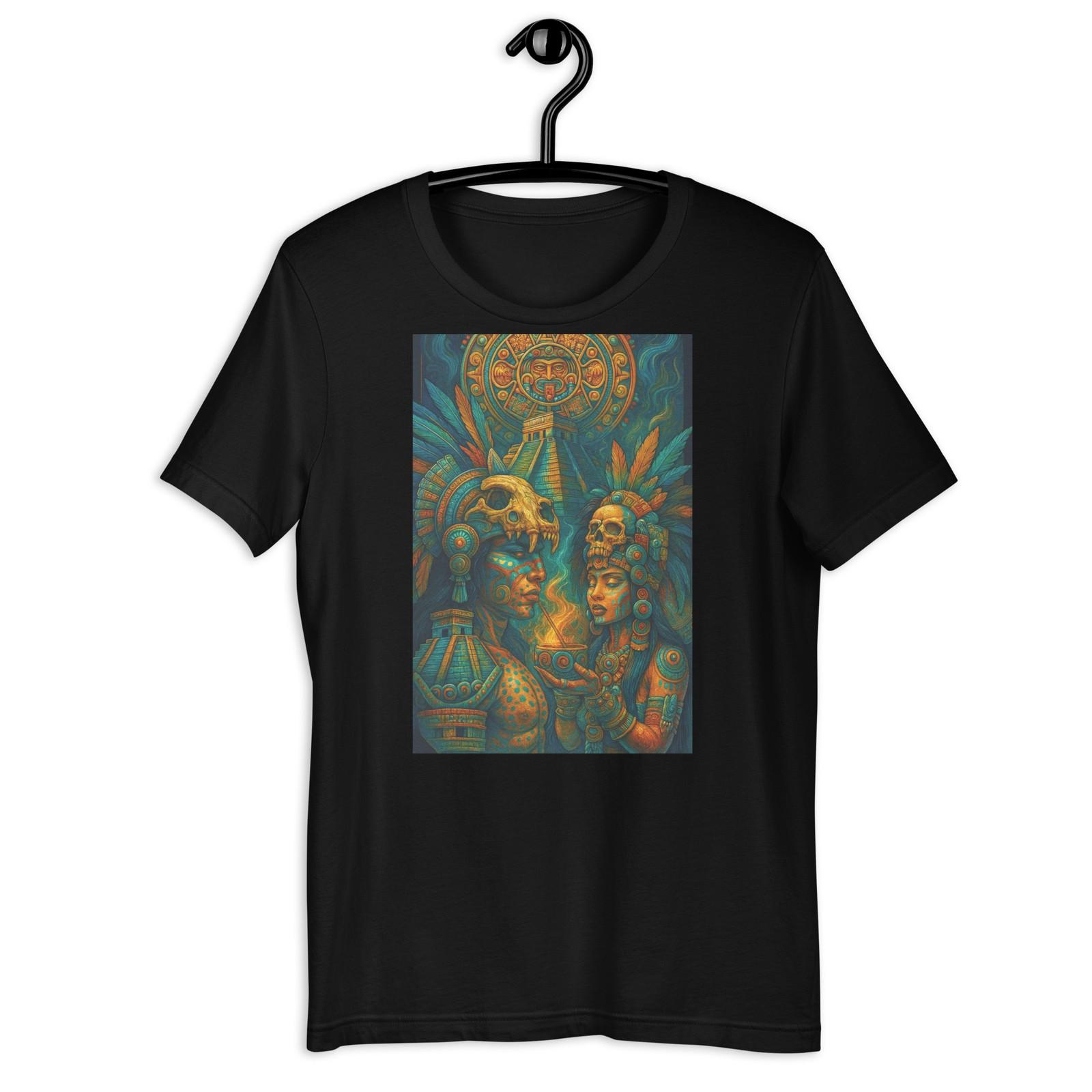 Aztec Skull Warrior Couple Shirt Pyramid Calendar Mexican Art Tee S