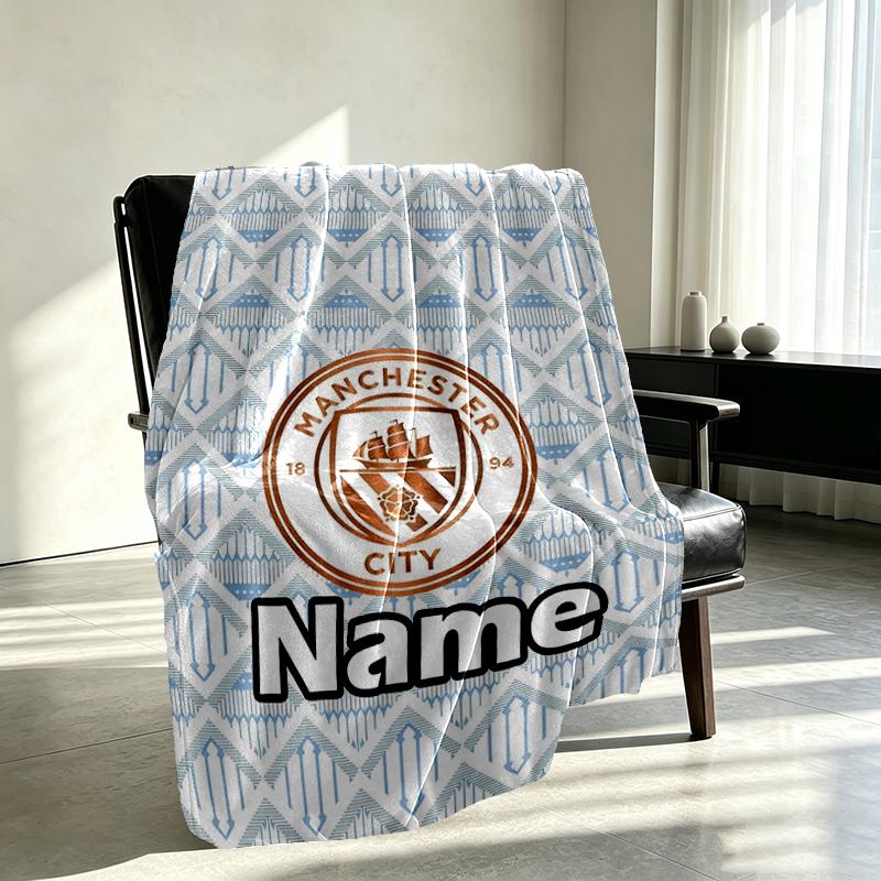 Custom Name Personalized Manchester City FC Print Blankets, Home Decor, Bedroom, Sofa, Camping, Couch, Gifts for Birthday Christmas