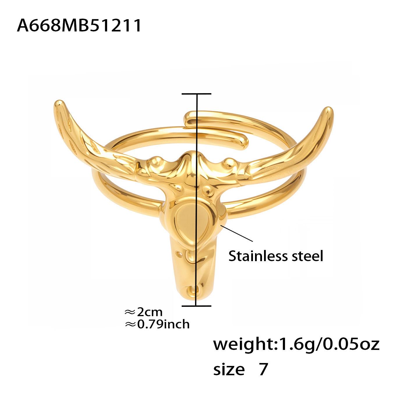18K Gold Plated Spanish Bull  Horse Head Open Geometric Ring Size 7
