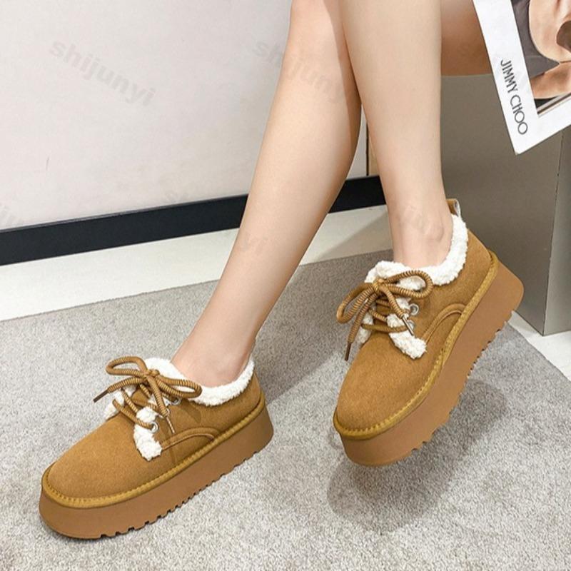 Pantofi Casual Retro pentru Femei, Culoare Solidă, Călduroși, Groși, Păroși, cu Talpă Joasă, Modă de Iarnă, Versatili, de Pluș, Confortabili, Groși, din Bumbac