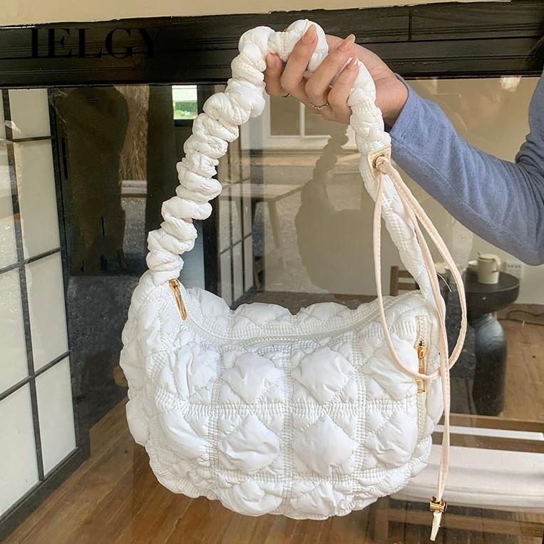 IELGY All-Match One-Shoulder Underarm Korean Version Down Padded Jacket Bag Casual Cross-Body Folded Cloud Bag