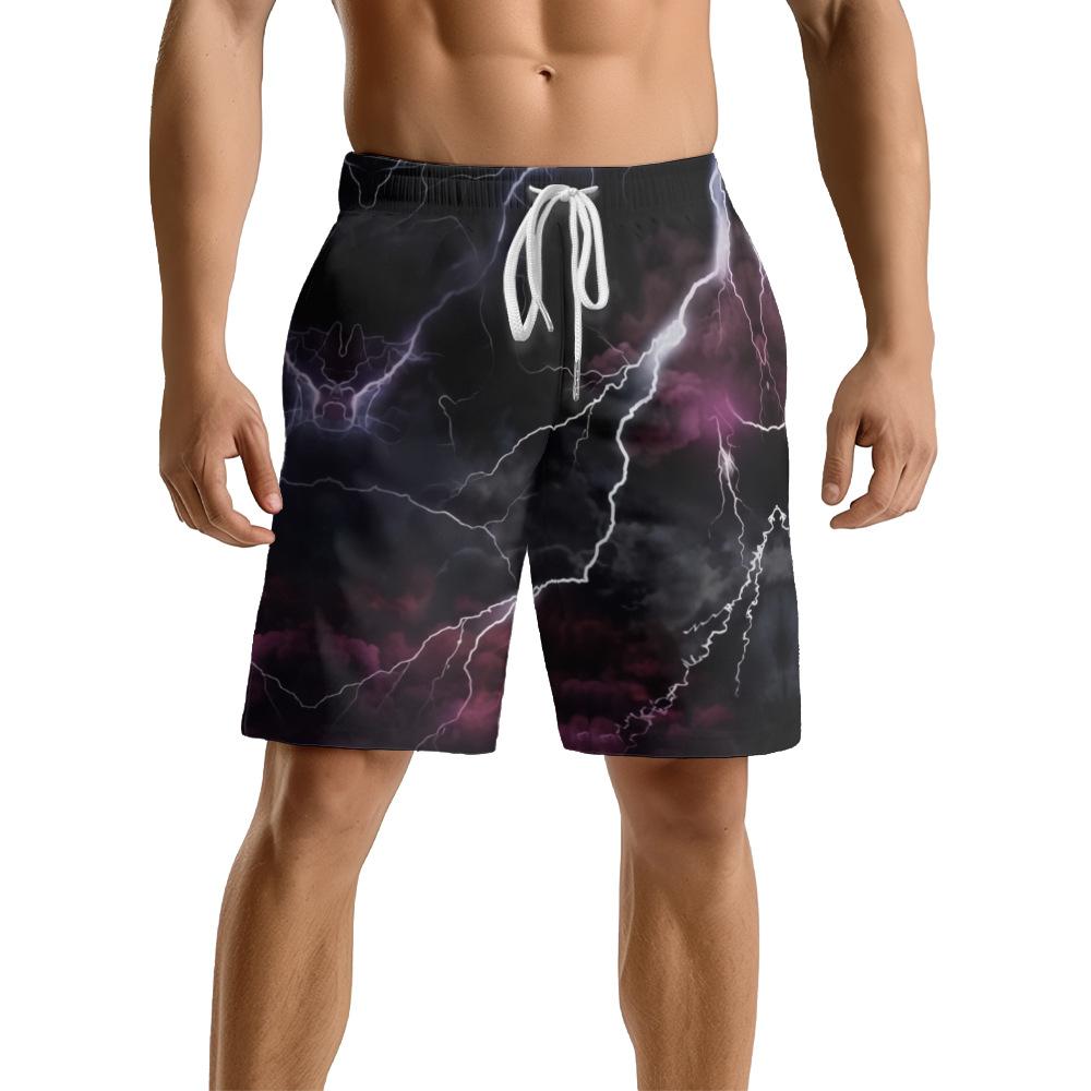 Pantaloncini Casual da Uomo con Elemento Fulmine Oscuro Naturale Europeo e Americano Pantaloni da Spiaggia