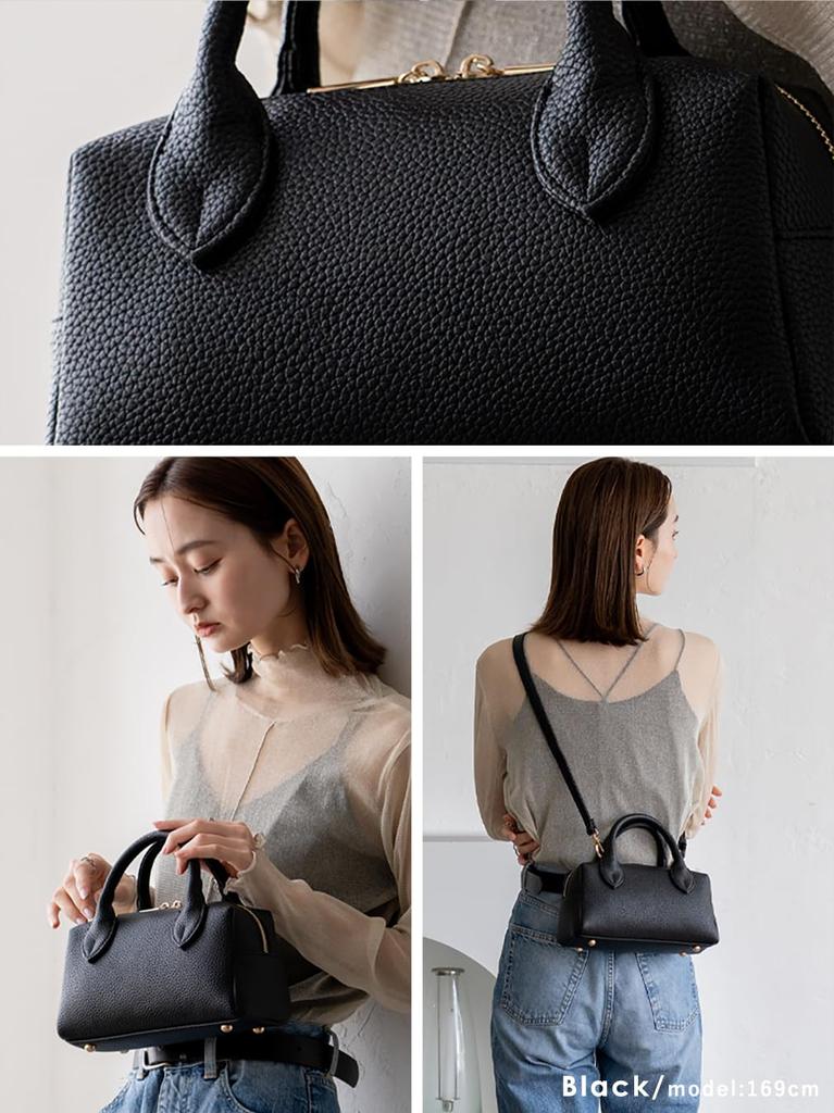 VITAFELICE Women's 2-Way Mini Boston Bag (inb-10158p) (Black)