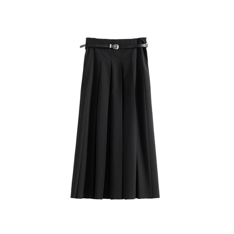 Women s High Waist Pleated Slit Skirt - Spring 2026 New Arrival with Raw Edge Design S чёрный