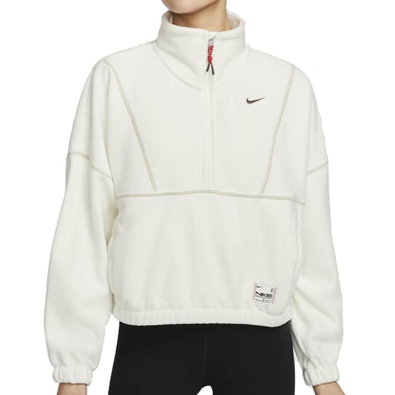 Nike Logo Sports Casual Pullover Long Sleeve Half Zip Sweatshirt Women Sweatshirt White HV8465133