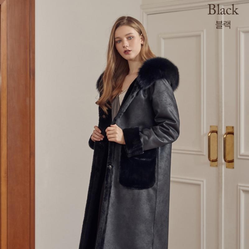 La Belle Shinyoung Fur Fox Hood Solid Reversible Long Coat Lb119ct