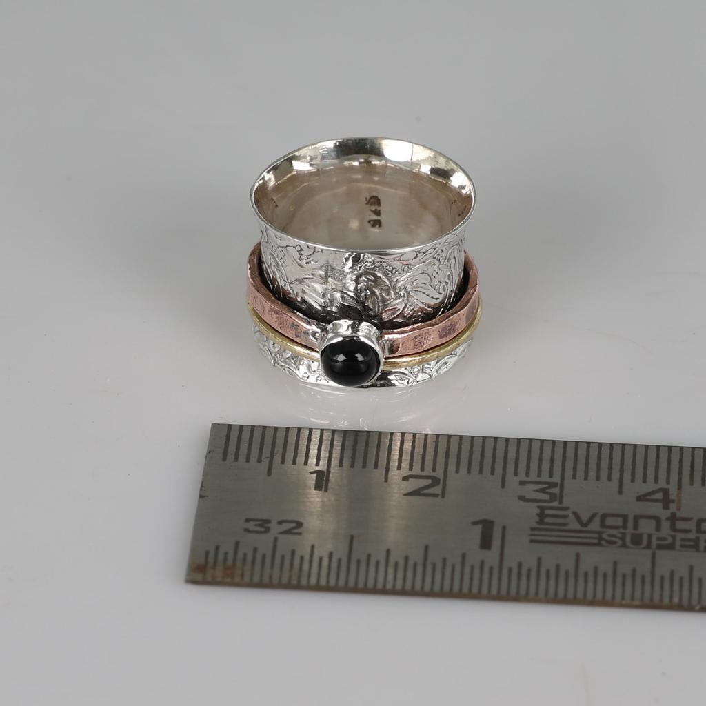 Black Onyx Spinner Ring, 925 Sterling Silver, Handmade Ring, Anxiety Ring, Healing Jewelry