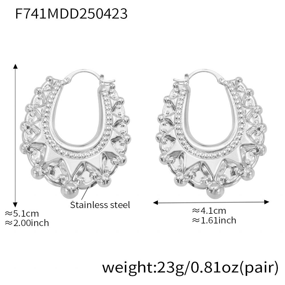 18k Gold-Plated Stainless Steel Textured Earrings - Trendy European  American Style