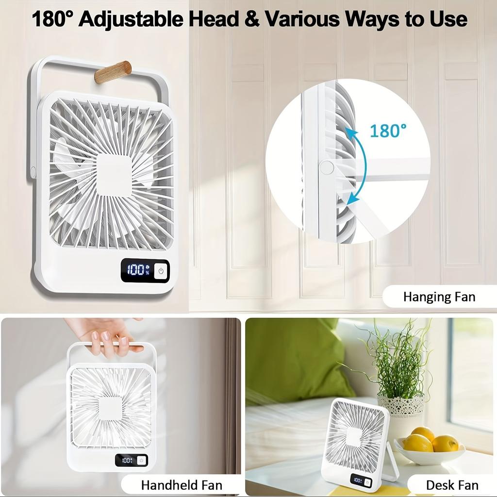 Portable Desk Fan Rechargeable 1200mAh Battery Operated Standing Fan with Digital Display Ultra-Quiet Foldable Desktop Fan
