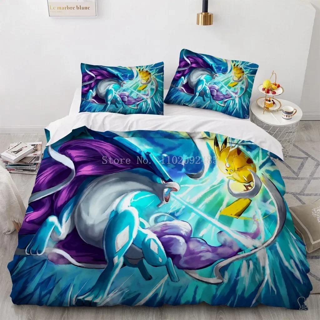 Pokemon Pikachu Quilt Cover Package Comforter Cover Full Size Twin Size King Size Size Children Kids Bedroom Bedclothes Bed Linen Package Decoration