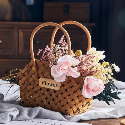 Umělecký estetický čtvercový tkaný koš Domácí dekorace Kreativní květinový koš Vnitřní ozdoba Piknikové drobnosti Úložný koš Dárek
