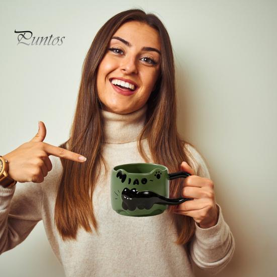 Cani de cafea stivuibile cu pisici, capacitate 380 ml, cu tematică drăguță de pisică, căni de ceai ceramice care economisesc spațiu, cadou pentru iubitorii de pisici și colecționari