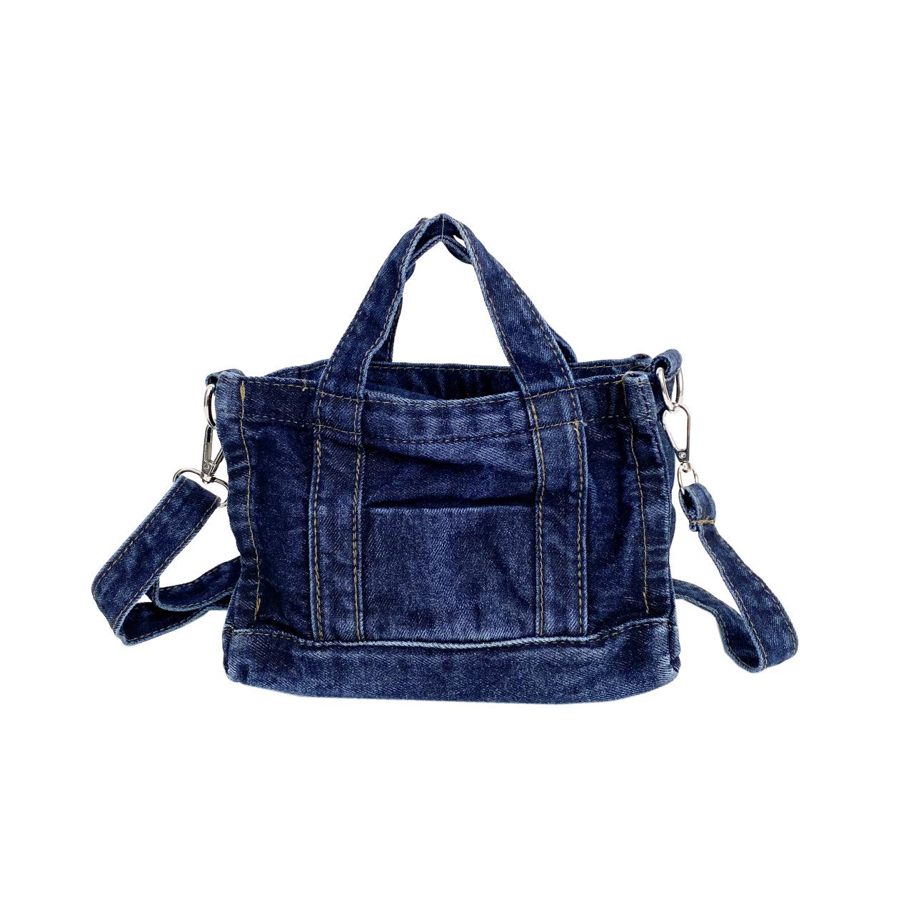 

2025 Джинсовая парусиновая сумка-тоут в корейском стиле через плечо и кроссбоди для женщин - Повседневная и универсальная темно-синий