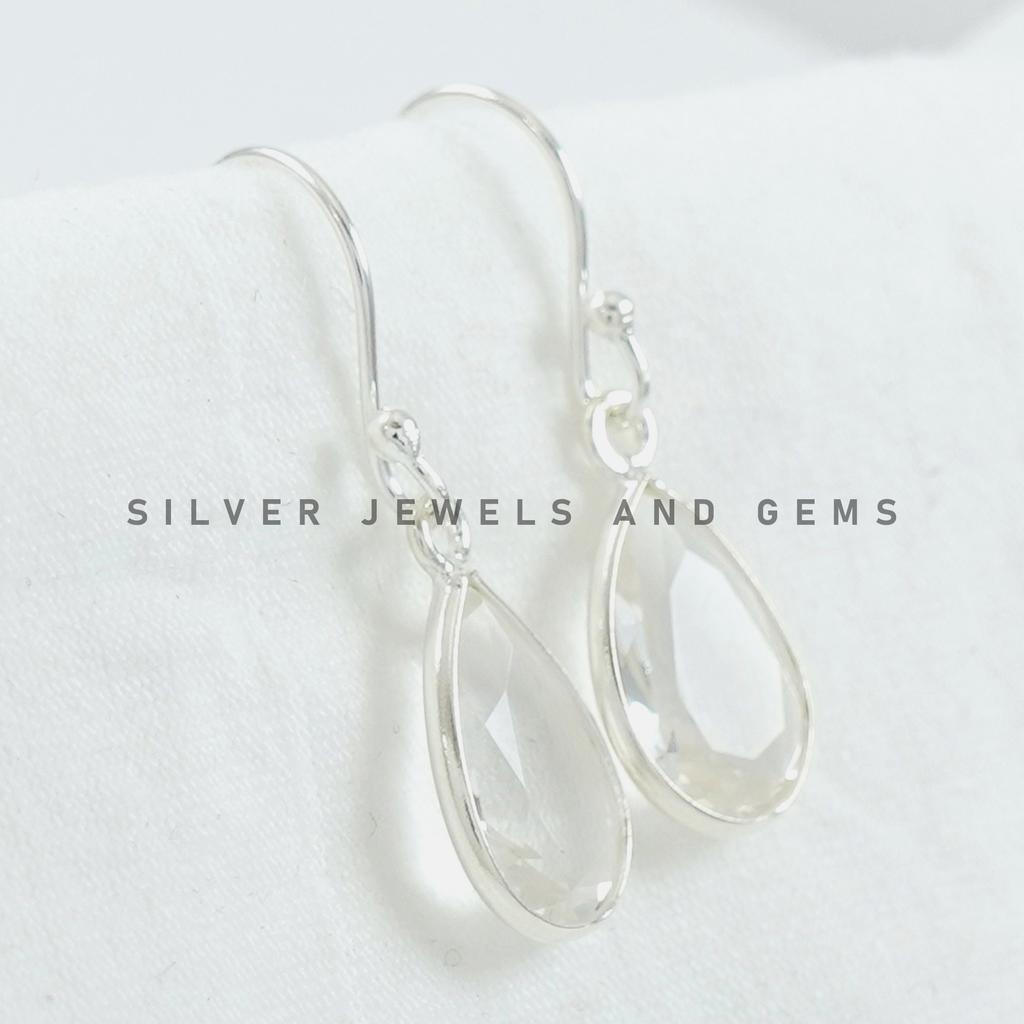 White Topaz Earrings, Handmade Earring, 925 Sterling Silver Earrings, Gift for her, Teardrop Bezel Earring, Gemstone Earrings
