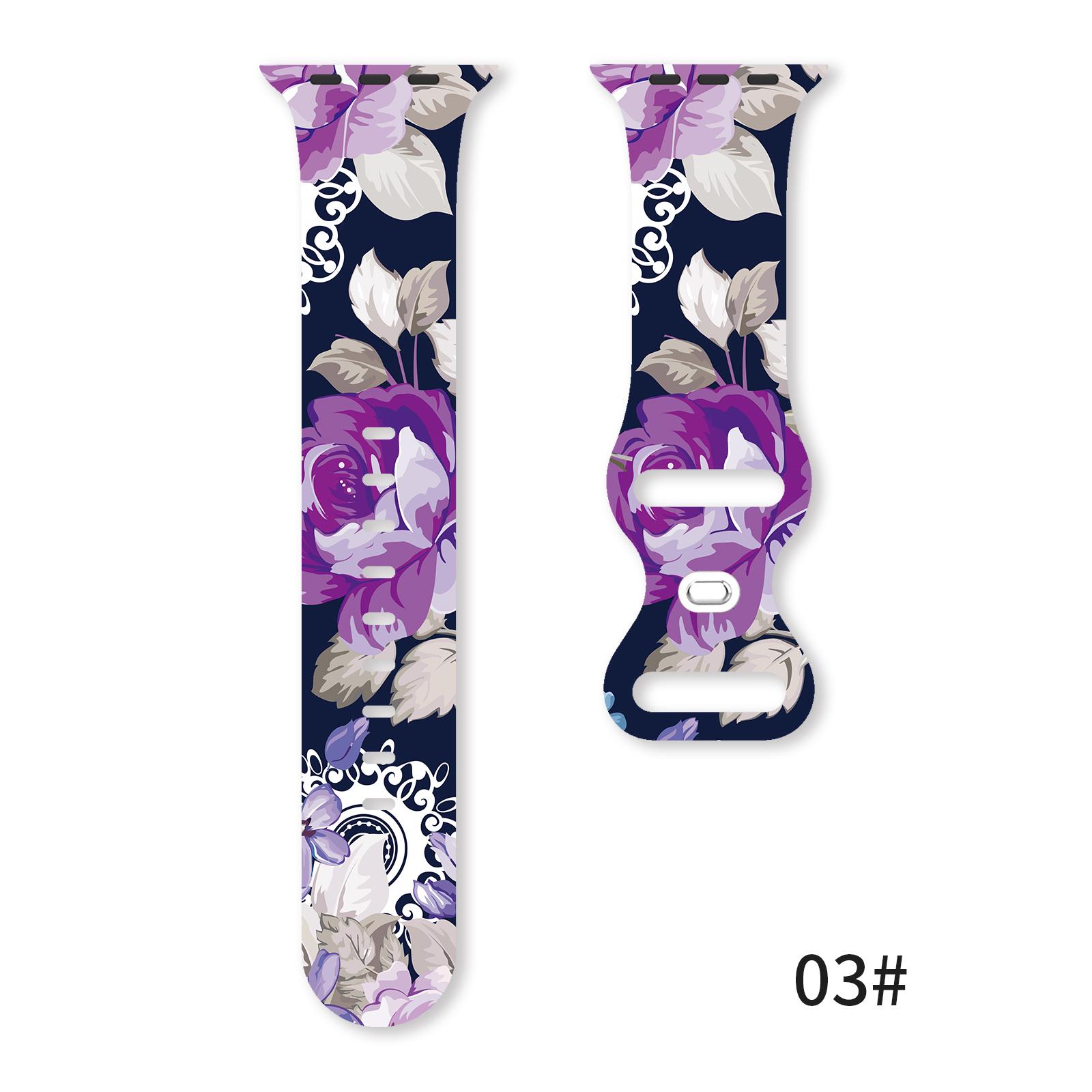 

Классический ремешок для Apple Watch 10 9 8 7 SE, силиконовый ремешок с цветочным принтом для iWatch 45 мм 44 мм 42 мм 41 мм, сменный браслет для часов 38MM 40MM 41MM