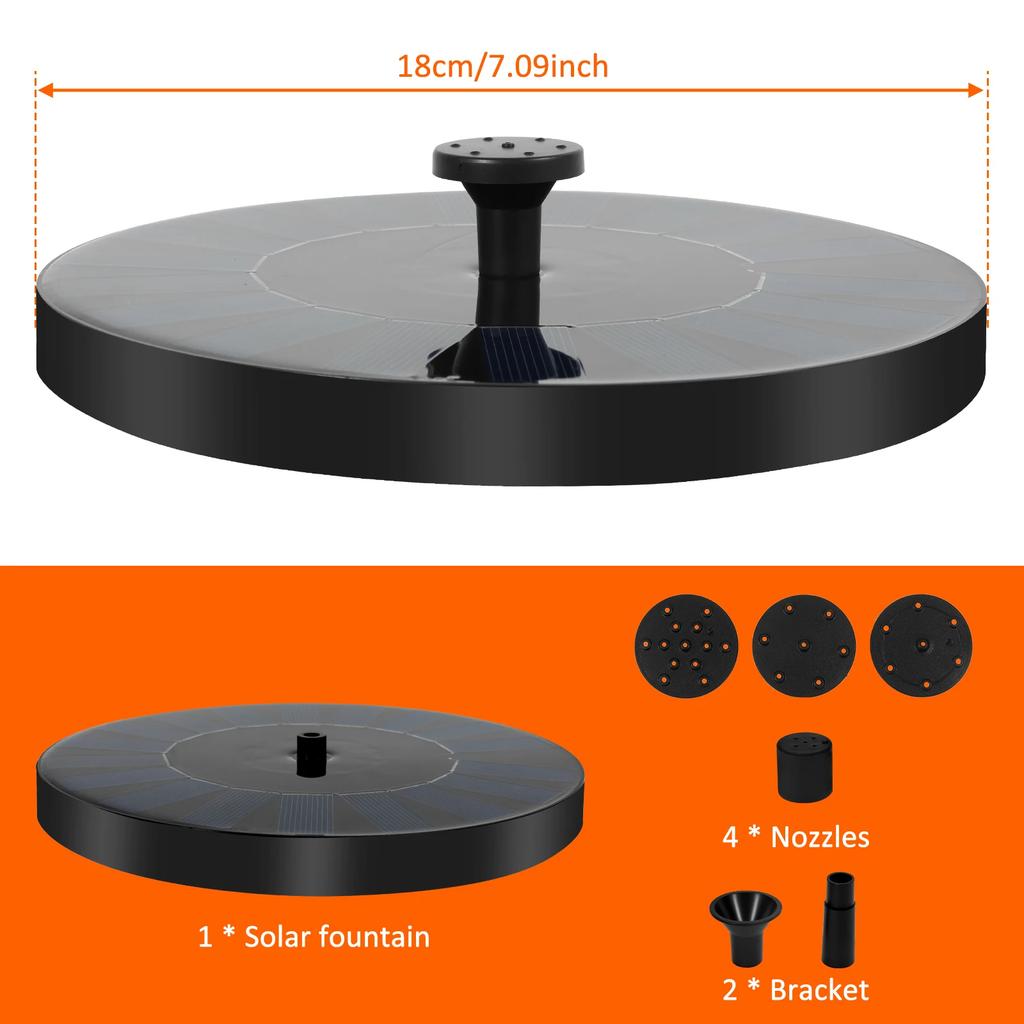 Diameter 13/18cm Solar Fountain ABS Floating Fountain Pump with 4 Fountain Styles Outdoor Solar Pond Pump for Garden Decoration