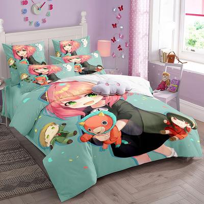 Anime Spy X Family Bettwäsche-Set Anya Bettbezug Steppdeckenbezug für Jungen und Mädchen Einzelbett Twin Queen Size
