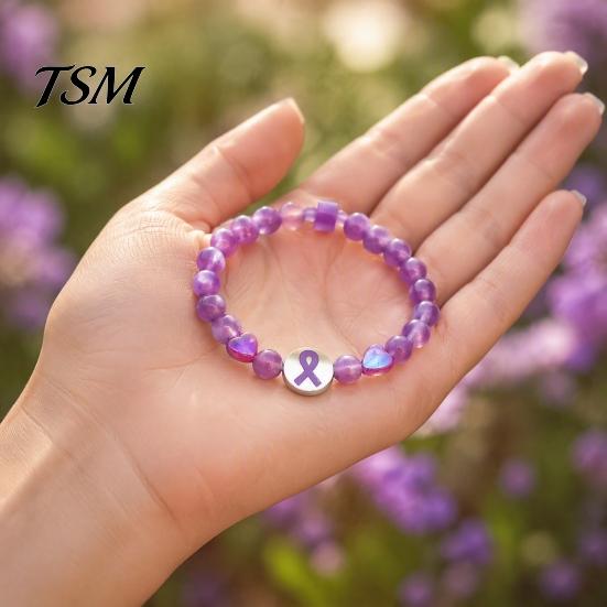Durable Alloy Ribbon Wrist Jewelry Breast Cancer Awareness Bracelets, Charm Beads Elastic Beaded Bracelet for Women Bracelet, Encouragement