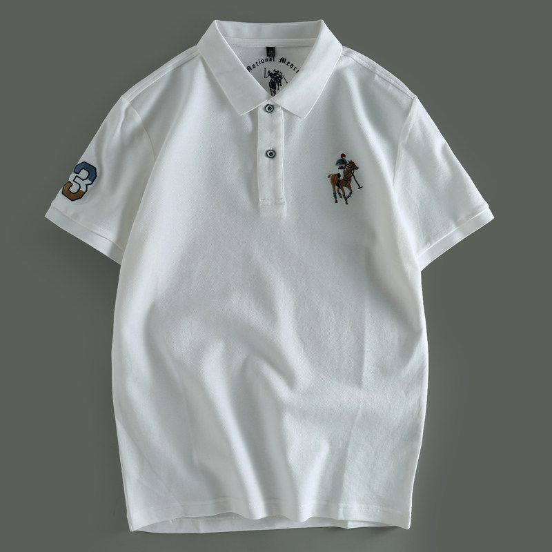 Export Surplus Heavy Embroidery All-Cotton Polo Shirt for Men, Spring/Summer Loose Casual Versatile Turn-Down Collar Short-Sleeve T-Shirt