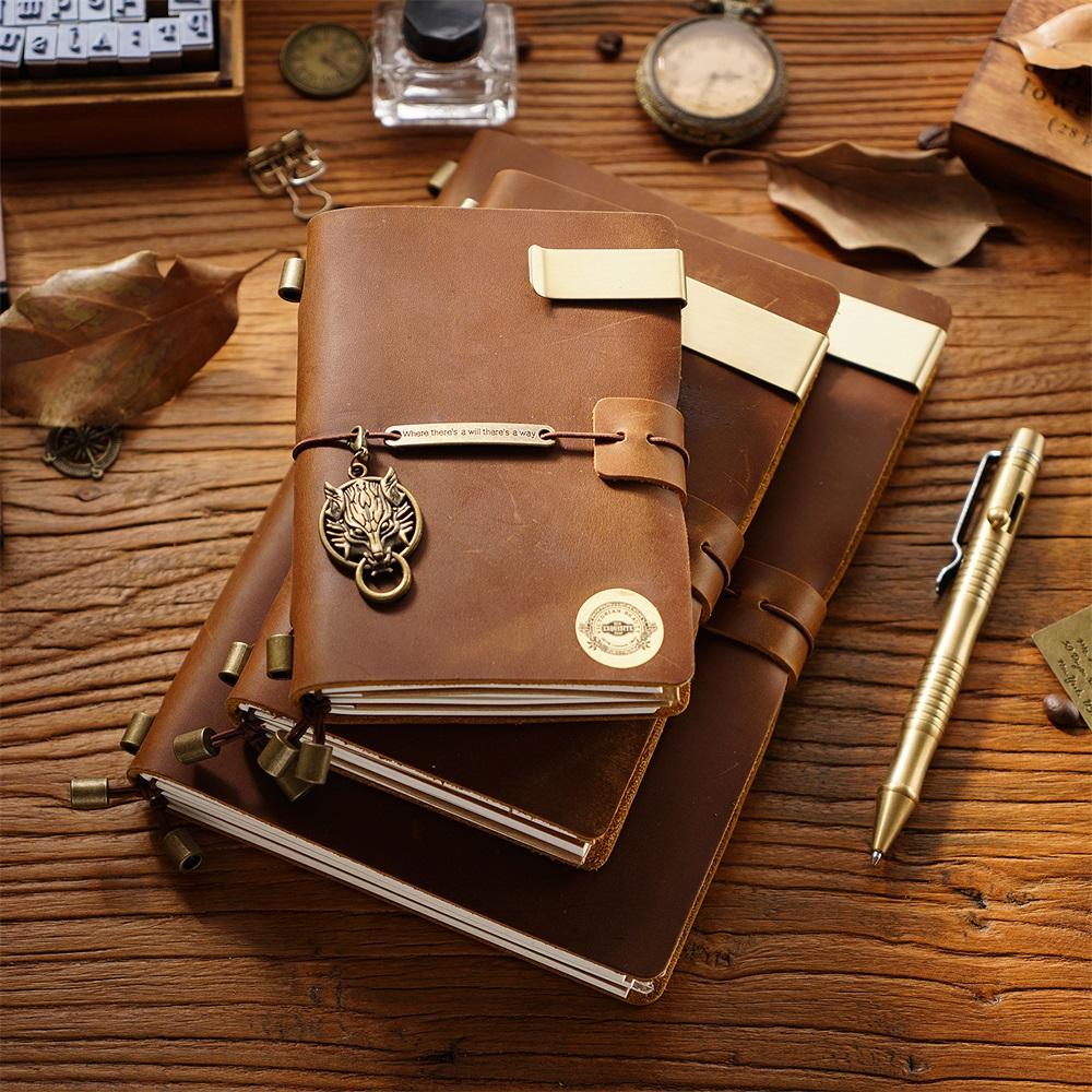 7 Farben 4 Größen Reisetagebuch Echtes Leder Cover Handgefertigtes Notizbuch DIY A5 Tagebuch Büro Schule Notizbuch Kostenlose Namensprägung