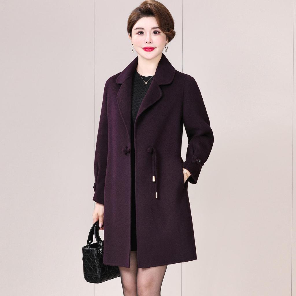 Elegant Mid-length Double-sided Cashmere Coat for Mature Women - Stylish Autumn/Winter Wool Wear