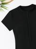 2026 European & American Women's Solid Color Zipper One-Piece Short Sleeve Swimsuit