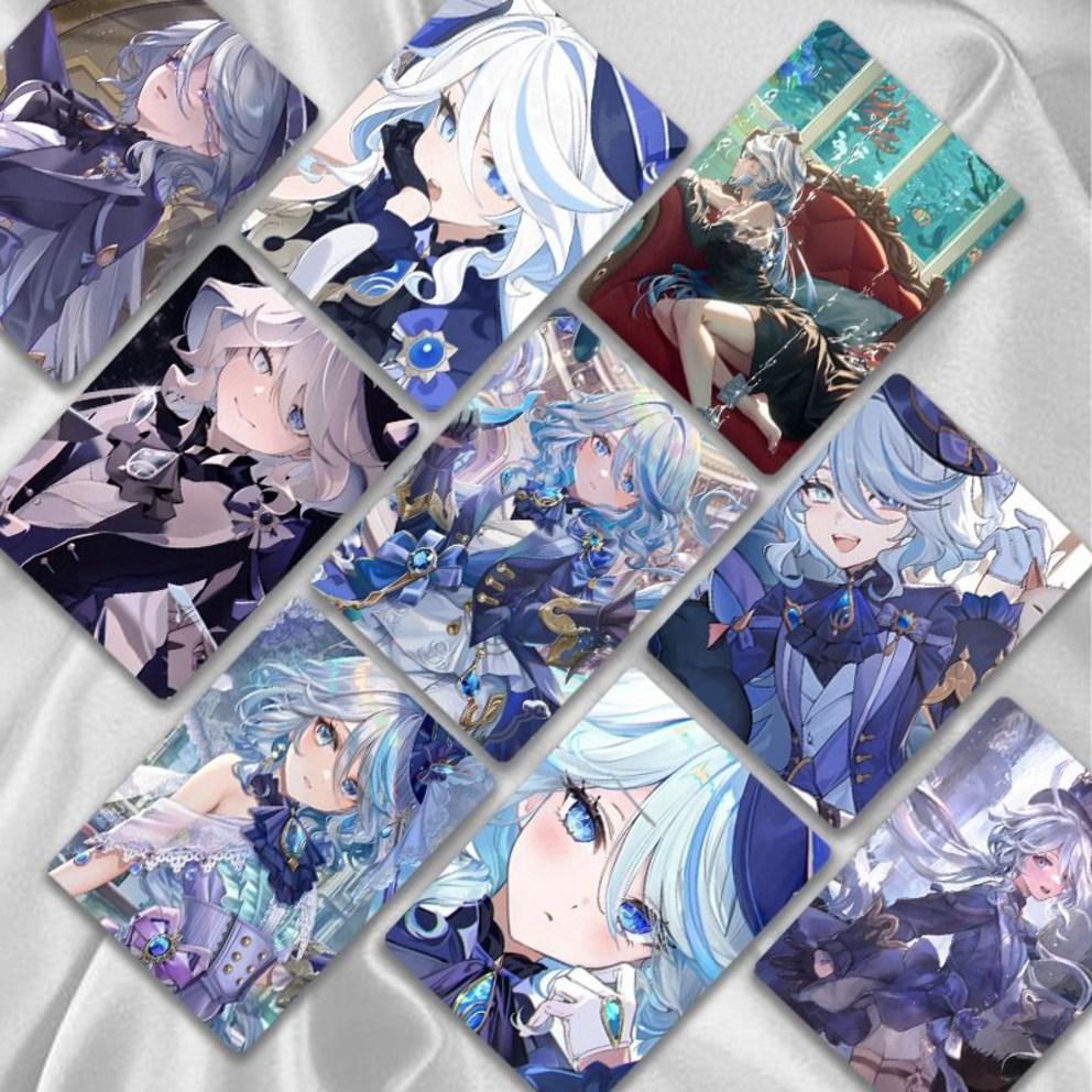 Collectible Card Laser LOMO Card 50 Cute Character Genshin Impact Goods High-Quality Double-Sided Lomo Card + Card Sleeve, Fontaine-Purina, 1 Piece