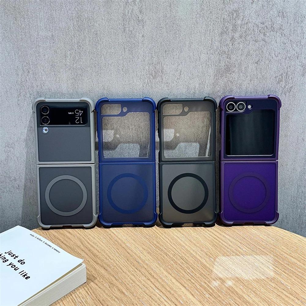 For MagSafe Magnetic Translucent Matte Phone Case For Samsung Galaxy Z Flip 6 5 4 3 Flip6 Flip Flip4 Flip3 5G Shockproof Cover