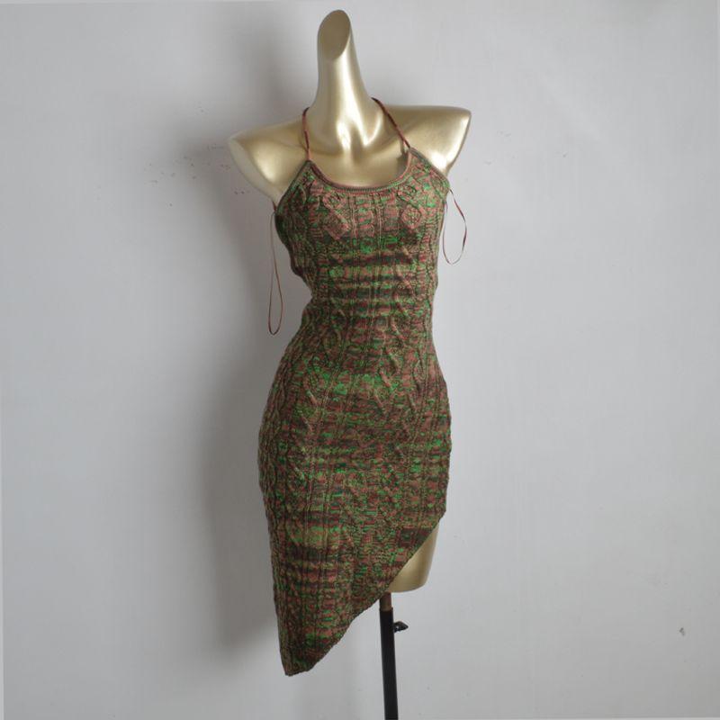 

Export Single Summer New Arrival Fashion Style Color Sexy Open Back Sexy Sling Mid-Length Dress Female Figure 1 Green Asymmetrical M