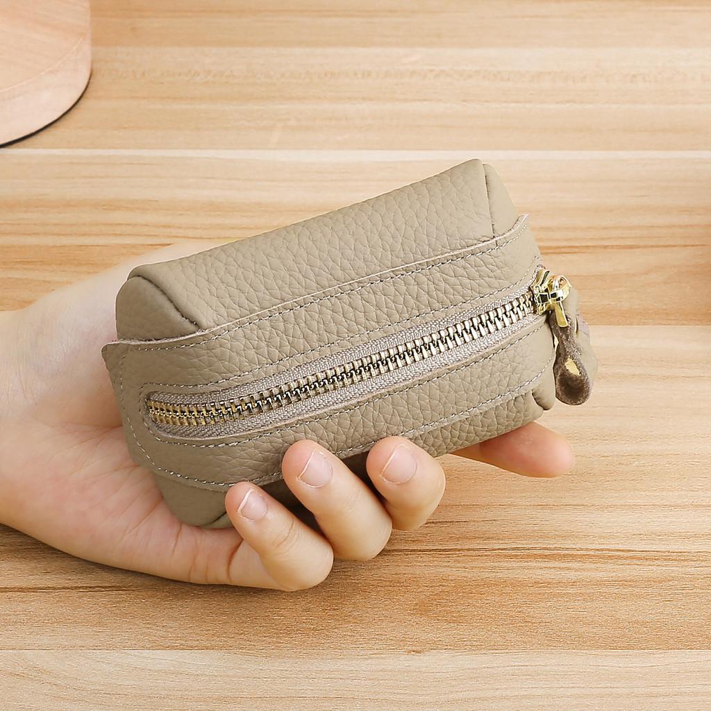 Leather Girls Mini Key Wallet With Zipper Coin Pocket For Daily Use