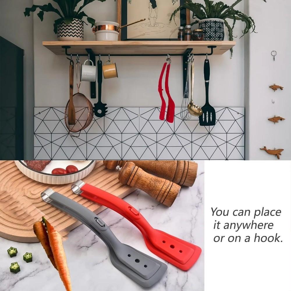 Silicone 2 in 1 Spatula Tongs Heat Resistant Fried Steak Clamp Spatulas Bread Clip  Fish Flipping
