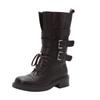 2025 Autumn/Winter Women's Retro British Mid-Calf Lace-Up Belt Buckle Martin Boots - Thick Sole, Height Increasing Western Style