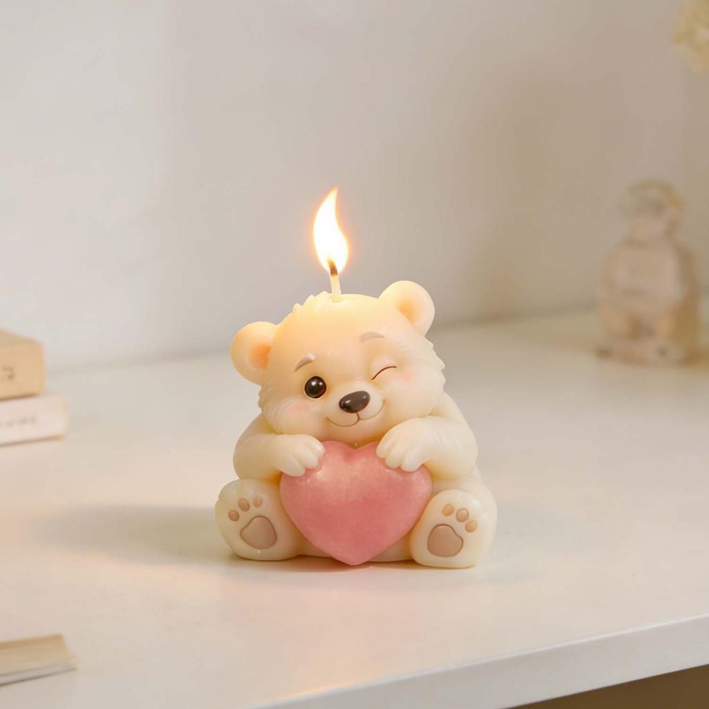 3D Bear Holding Heart Silicone Mold Cute Cartoon Animal Candle Soap Resin Craft Mould DIY Valentine's Day Gift Making Tool