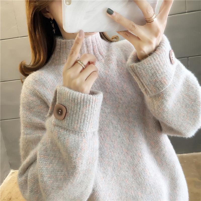 Sweater Women's Autumn and Winter Thickened New Chenille Mink Fleece Loose Turtleneck Knitted Bottoming Shirt Women