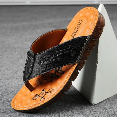 Summer Men Flip Flops Fashion Genuine Leather Male Slippers Beach Flip-Flops Man Casual Shoes Comfy Black Outdoor Men'S Shoes