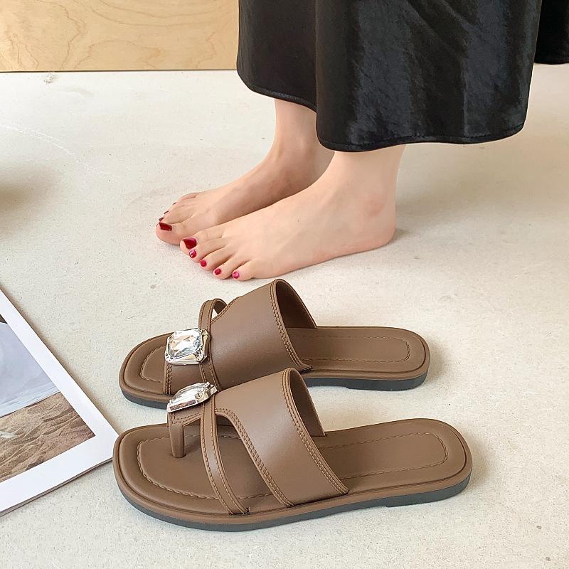 

Модные сандалии в минималистичном дизайне, стильные плоские тапочки для женщин, одежда для отдыха на открытом воздухе 38-39 коричневый