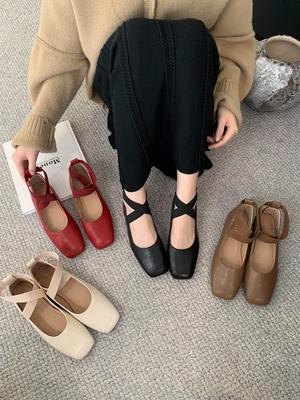 Fashion Square Toe Women Loafers Ballet Dance Shoes Flat Low Heels 2024 New Arrivals Black Beige Khaki Brown Dress Sandals Pumps Size 39