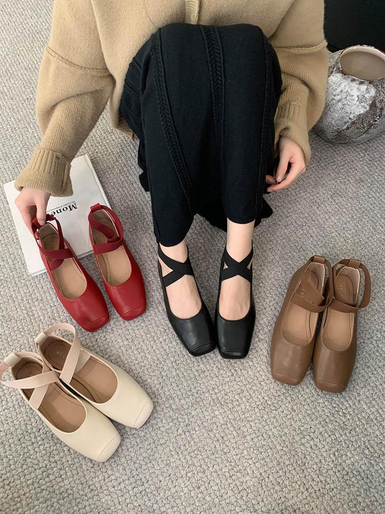 fashion Square Toe Women Loafers Ballet Dance Shoes Flat Low Heels 2024 New Arrivals Black Beige Khaki Brown Dress Sandals Pumps Size 39