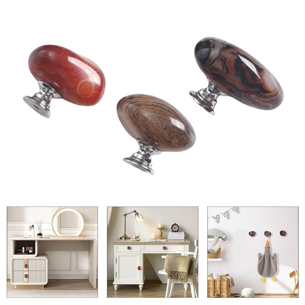Durable Furniture Hardware Zinc Zinc Alloy Base Cabinet Pulls Agate Stone Wardrobe Handle  Storage Drawer