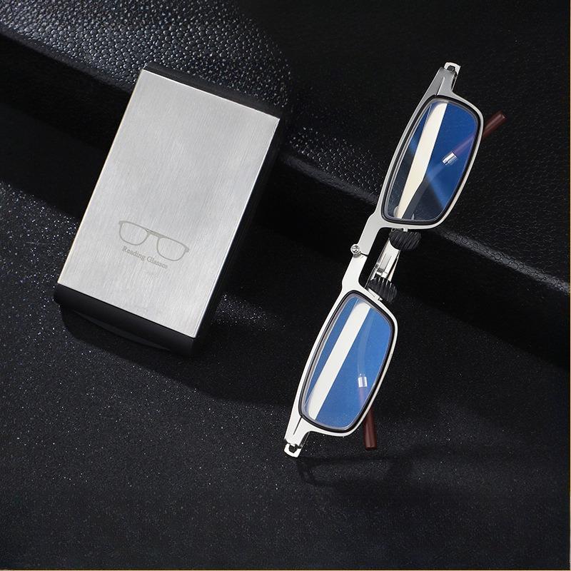 

Портативные Складные Очки для Чтения Высокой Четкости с Защитой от Синего Света Мужские Женские Держатель для Телефона Ультратонкие с Футляром Пресбиопические Очки +400 degrees серебряный