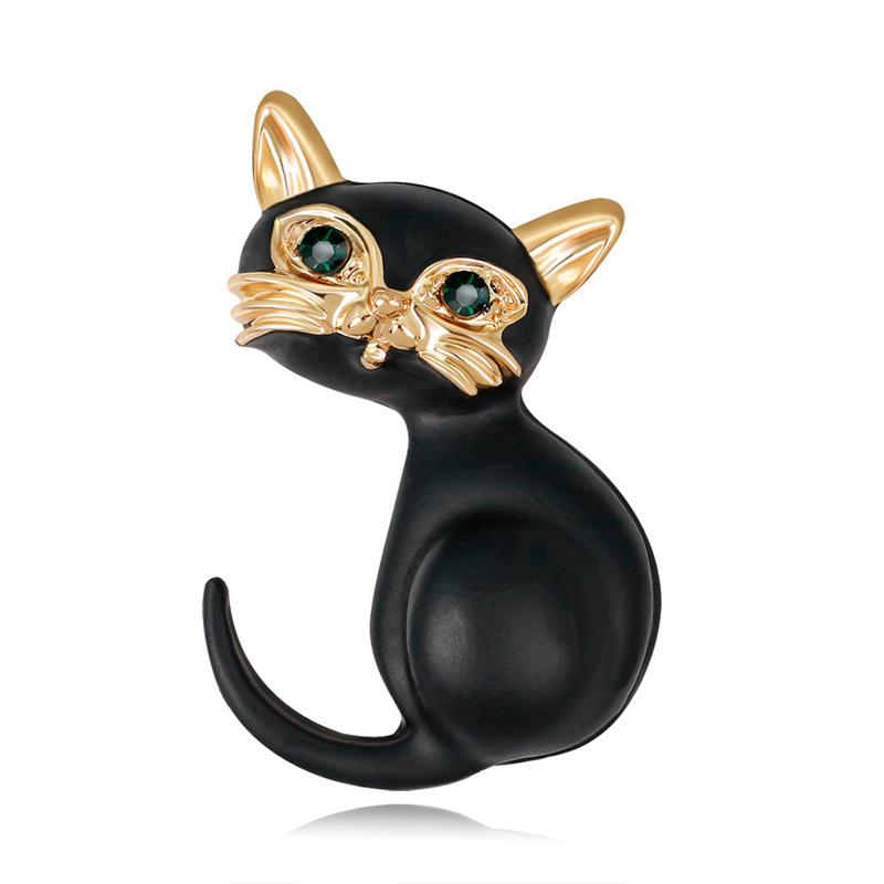 Enameled Black Cat Brooches Cute Kitten Animal Pin Women Suit Coat Corsage Clothing Accessories